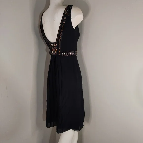 SUE WONG Nocturne Black Beaded Silk Cocktail Dress sz 6 - Picture 4 of 13